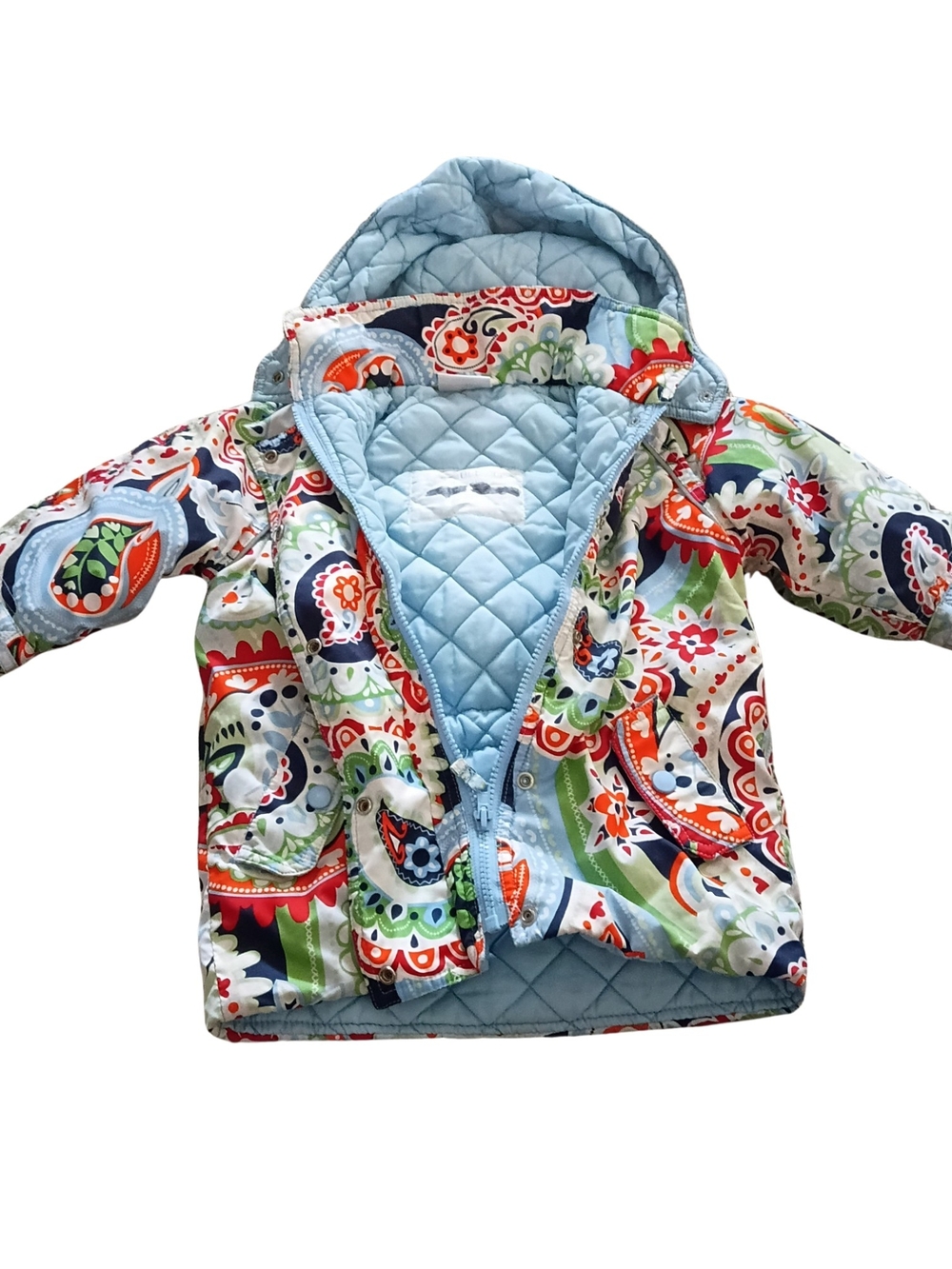 Hanna Andersson Winter Jacket Size 90 / US 3T – Vibrant Paisley Hooded Coat - Picture 2 of 4